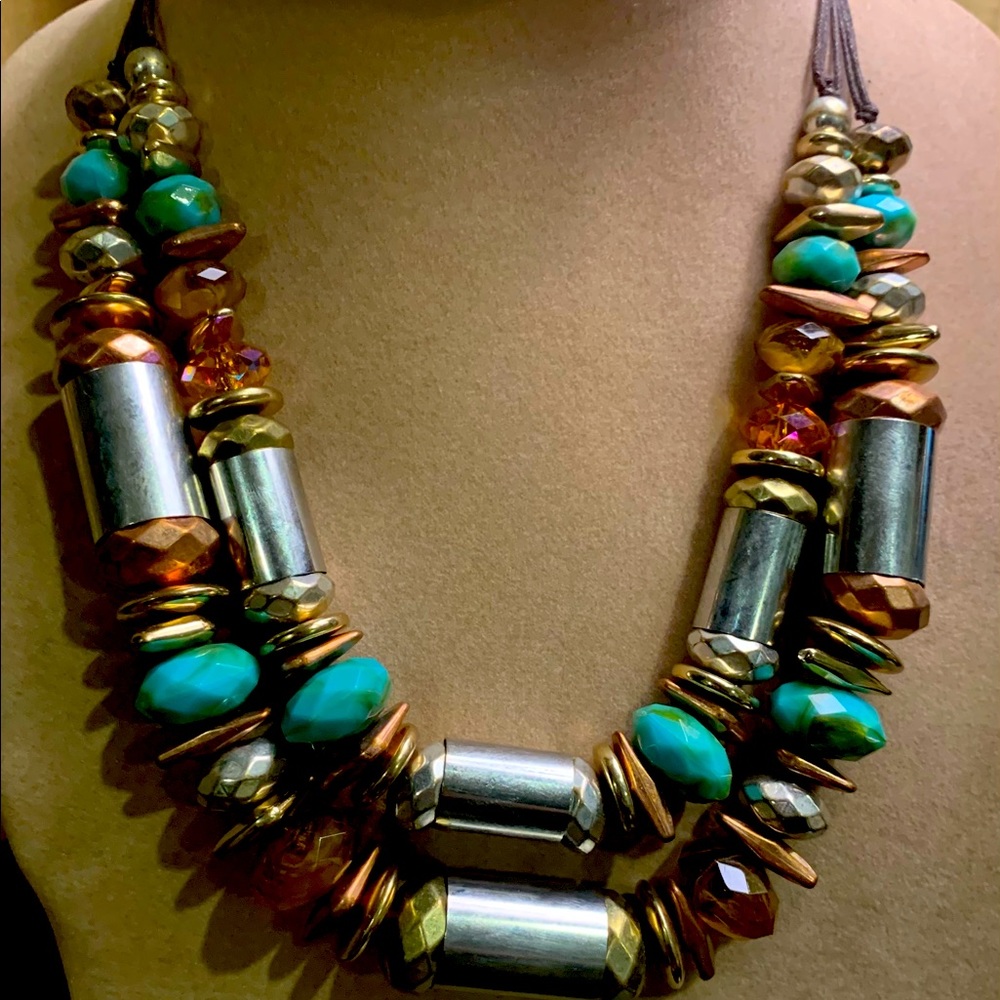 Double Strand Turquoise and Bronze Necklace